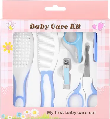 Produktbild von 6-teiliges praktisches Baby-Nagelknipser-Set für den täglichen Gebrauch, Schere, Haarbürste, Kamm, Maniküre-Pflegeset, Blau