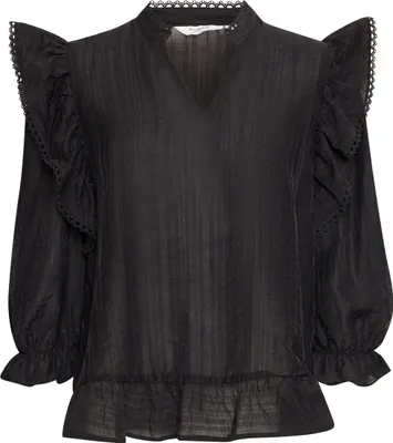 Produktbild von b.young BYIDUNNA Damen Bluse Kurzarmbluse 3/4-Arm Shirt mit Rüschen V-Ausschnitt leichter Stehkragen A-Linie