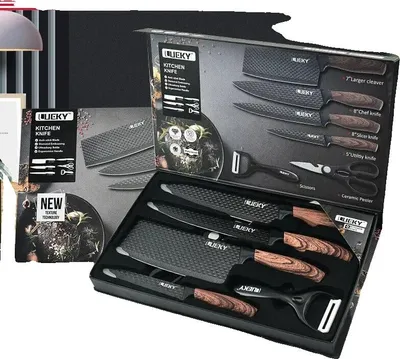 Zdjęcie produktu dla Zestaw noży kuchennych, ostrza ze stali wysokostopowej, wygodna drewniana rękojeść, BIAŁY