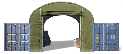 Produktbild von TOOLPORT Frontwand für Container Überdachung 6m Breite – PRIMEtex 2300 PVC Plane, dunkelgrün, mit Hochziehtor