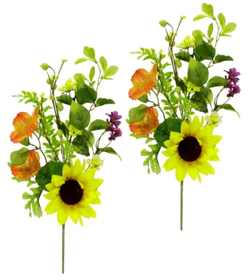 Produktbild von Omgoods – Kunstblumenzweig mit Sonnenblumen und Mohnblumen, dekorativer Zweig