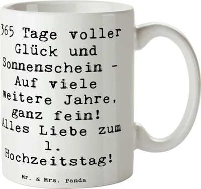 Produktbild von Mr. & Mrs. Panda Tasse Spruch 1. Hochzeitstag Papierhochzeit - Weiß - Geschenk, Hochzeit, Heirat, Liebe, Kaffeetasse, Heiraten, Geschenke, Glückwünsche, romantisches