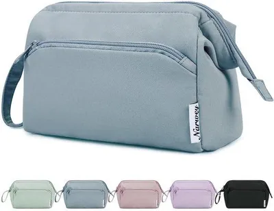 Image de Trousse de maquillage de voyage avec grand compartiment pour femmes (gris-bleu)