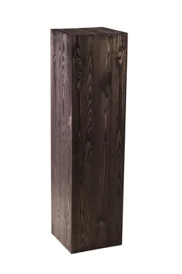 A tall, dark brown wooden column with a visible wood grain texture, presented against a plain white background.