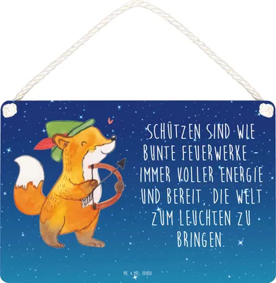 Produktbild von Mr. & Mrs. Panda Schild Schütze Astrologie DIN A6 - Sternenhimmel Blau - Geschenk, Sternzeichen, Türschild, wandtafel, Geburtstagsgeschenk, Geschenkidee, Tierkreiszeichen