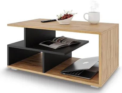 Produktbild von Meble Pitus Couchtisch ST10 90x50 cm mit Stauraum – Eiche Wotan/Schwarz