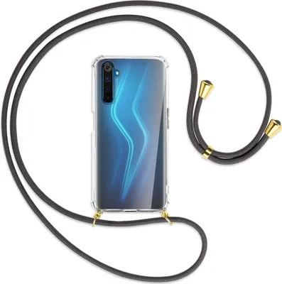 Produktbild von Handykette Backcover-Schutzhülle mit Band (Metall goldfarben) für Realme 6 Pro - dunkelgrau