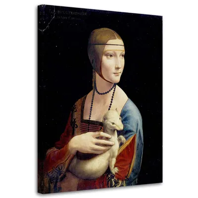 Zdjęcie produktu dla Obraz na płótnie, Dama z gronostajem - Da Vinci reprodukcja 60x90 cm Feeby kolorowy obraz na ścianę  gotowy do powieszenia