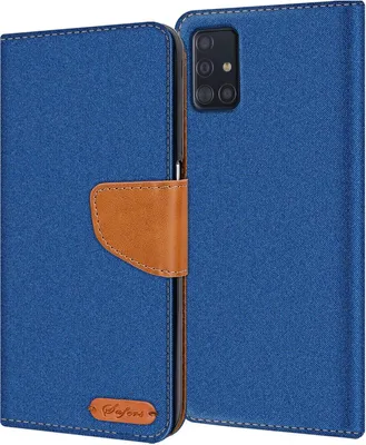Produktbild von Conie Jeans Style Klapp Tasche für Samsung Galaxy A51 Kartenfach Hülle Rundumschutz in Blau