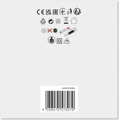 The image shows a collection of regulatory and safety symbols, along with a barcode and product code.