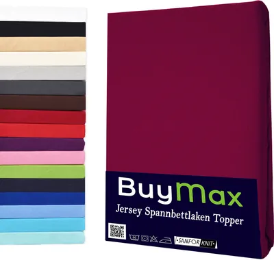 Produktbild von Jersey Topper Spannbettlaken Spannbetttuch 100% Baumwolle  Bettlaken, 120x200 cm, Bordeaux