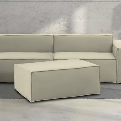 Produktbild von Puff Dabdella, Ottomane im Wohnzimmer, 100% Italy, Relaxsessel aus gepolstertem Stoff, Cm 100x70h43, Beige