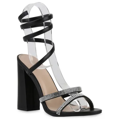 Produktbild von VAN HILL Damen High Heels Sandaletten Party Strass Schuhe 840159, Farbe: Schwarz, Größe: 38