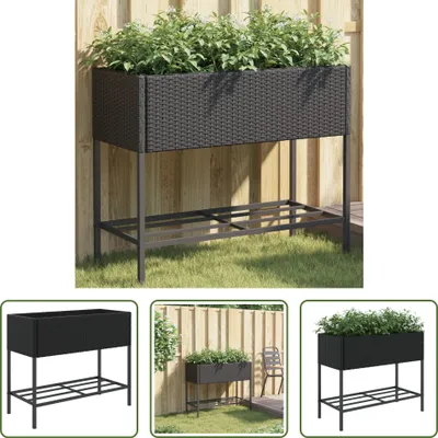 Produktbild von The Living Store Pflanzkübel mit Ablage Schwarz Poly Rattan