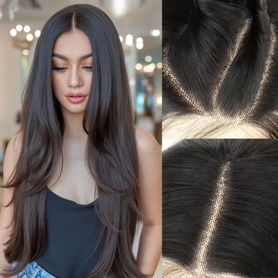 Produktbild von Elzusha – Synthetische Perücke mit Lace Front, geschichtet mit Pony und farbigen Streifen, 71 cm