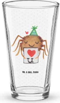 Produktbild von Mr. & Mrs. Panda Glas Spinne Agathe Brief - Transparent - Geschenk, Heiratsantrag, Bierglas, Tumbler, Cocktailglas, Liebespaar, Wasserglas, Liebesbeweis, Glasbecher