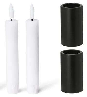 Obrázek produktu pro Novaliv, sada 2 svícnů, magnetické, pro svíčky typu "tyčinka" nebo "sloup", barva černá, rozměry 2,8 x 7,5 cm, s LED svíčkami, napájené bateriemi, vánoční dekorace na stůl, skandinávský styl, svícen