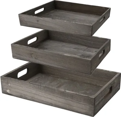 Produktbild von Tablett Serviertablett Dekotablett Holztablett Grau Mittel 34x24 cm
