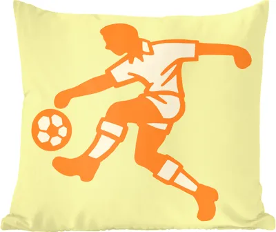 Produktbild von MuchoWow® Zierkissen Sofakissen Wohnzimmer Dekokissen 40x40 cm Eine Illustration einer Person, die einen Fußball spielt - Jungen - Mädchen - Kinder - Foto Kissen - Schlafzimmer Dekoration