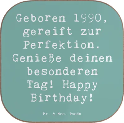 Produktbild von Mr. & Mrs. Panda Untersetzer Glas Spruch 1990 Geburtstag - Meeresbrise - Geschenk, 1990er Geburtstagsgeschenk, Holzuntersetzer, Lebensfreude, Alter, Gläser, Quadratischer