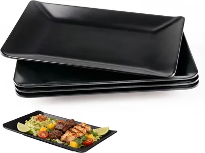 Produktbild von 4er Set schwarze Servierteller aus Melamin-Kunststoff