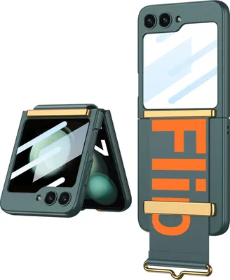 Image de Etui ultrafin pour Samsung Galaxy Z Flip 5 avec protection de la charnière, petite protection d'écran et sangle verte