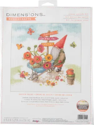 Image de Dimensions du kit de broderie "Gnome de jardin" : 25,4 x 25,4 cm