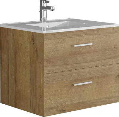 Produktbild von Badezimmer-Hängeschrank mit Waschbecken - Natürliches Licht - 60 cm - KAYLA