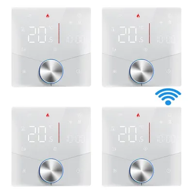 Obrázek produktu pro 4X Smart Tuya WiFi termostat, digitální LED pokojový termostat s hlasovým ovládáním pro 3A kotel s podlahovým vytápěním a stmívatelnou barvou světla Programovatelný kompatibilní s Tmall Genie, Amazon Google Home, bílý