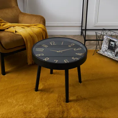 Image de Table d'appoint - HOME DECO FACTORY - Lounge - Horloge silencieuse - Marron et noir