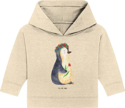 Produktbild von Mr. & Mrs. Panda Organic Baby Hoodie Pinguin Blumen 12. - 18. Monat - Natural Raw - Geschenk, Kapuzensweatshirt, Wunderschön, Geschenkidee, Wünsche, Kapuzenshirt