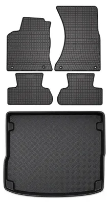 Image de Tapis en caoutchouc + bac de coffre pour Audi Q5 I 2014-2017 (hybride) – 5 pièces, noirs, sur mesure