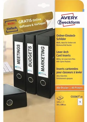 Produktbild von AVERY Zweckform Rückenschild breit/kurz 54 x 190 mm (B x H) weiß 125 St./Pack.