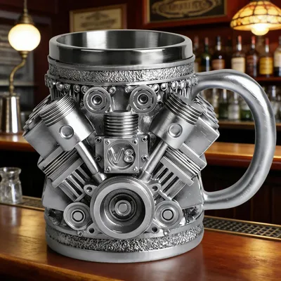 Produktbild von V8 3D Motordesign Edelstahlbecher Motorbecher Autobecher Kaffeetasse für Herren