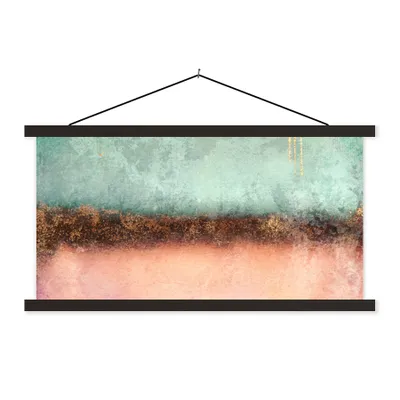Produktbild von MuchoWow® Textilposter Gold - Farbe - Abstrakt - Grün - Rosa 150x75 cm mit schwarzem Rahmen - Posterleiste