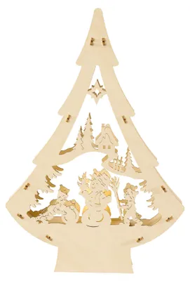Produktbild von LED-Lichterbaum Deko Holz Schneemann 30 cm warmweiß