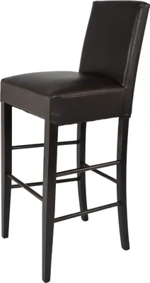 Zdjęcie produktu dla t m c s Tommychairs - Nowoczesny stołek barowy LUISA, solidna konstrukcja wykonana z lakierowanego drewna bukowego w kolorze drewna wenge, tapicerowana i pokryta imitacją skóry w kolorze brązowym