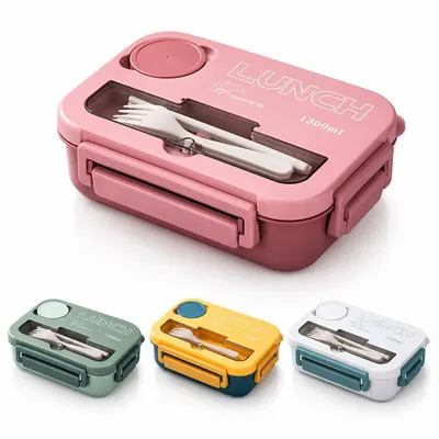 Produktbild von Brotdose mit Fächern 1300ml – Große Lunchbox Erwachsene & Kinder mit 4 Unterteilungen, Bento Box Mikrowellengeeignet, Jausenbox Vesperbox für Schule
