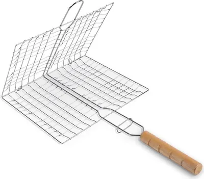 Zdjęcie produktu dla Zamykany podwójny grill z drewnianym uchwytem ułatwiającym gotowanie