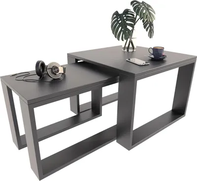 Produktbild von MATKAM Satztisch 2er Set, Couchtisch im Industrie-Stil, einfache Montage (Schwarz)