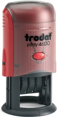 Produktbild von Trodat Datum-PRINTY 46130, max. 30 mm rund, Gehäuse rot, individuelle Stempelplatte mit Ihrem Wunschtext, Stempelkissen schwarz