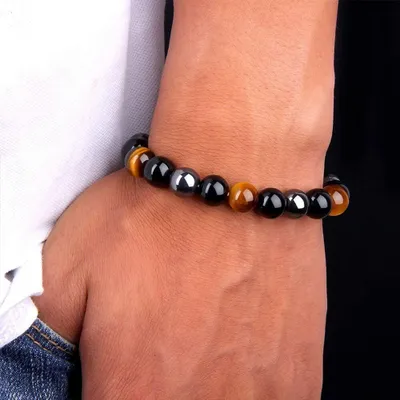 Produktbild von 1x Modisches Armband mit Tigerauge, Hämatit und schwarzem Obsidian, J0365 1 Stück