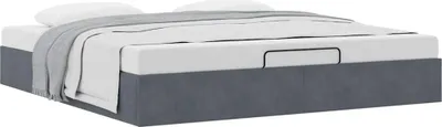 Image de Cadre de lit ottoman sans matelas gris foncé 160x200 cm velours