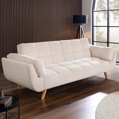 Produktbild von riess-ambiente Schlafsofa BOUTIQUE 215cm beige natur Cord Holzfüße 3-Sitzer Couch