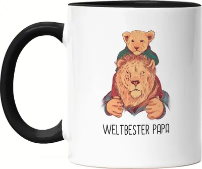 Produktbild von Weltbester Papa Tasse Schwarz Spruch Löwenpapa Vatertag Geschenkidee Bester Papa Dad