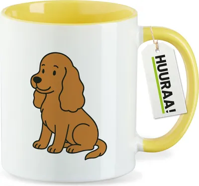 Produktbild von Huuraa Kaffeetasse Cocker Spaniel Comic Cockie 330ml Gelb Keramik Kaffeebecher Geschenkidee