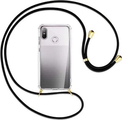 Produktbild von Handykette Backcover-Schutzhülle mit Band (Metall goldfarben) für HTC U12 life - schwarz