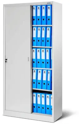 Produktbild von Aktenschrank abschließbar KUBA Schiebetüren 5 Ebenen | Büroschrank aus Stahl Metallschrank Werkstatt Mehrzweckschrank Werkzeugschrank 185x90x40cm Grau