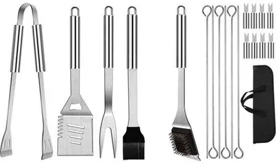Immagine prodotto di Set professionale di coltelli da barbecue - Set di coltelli da barbecue per uomini e donne - Coltelli da barbecue in valigetta da trasporto - Set da barbecue - Set da campeggio da 20 pezzi