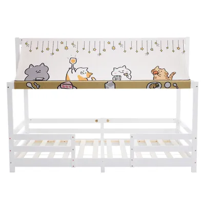 Produktbild von FCH Kinderbett 90x190cm mit Stoffdach, Hausbett mit Stoffdach, Bodenbett mit Rausfallschutz und Lattenrost, für Kleinkinder/Jugendzimmer, Weiß